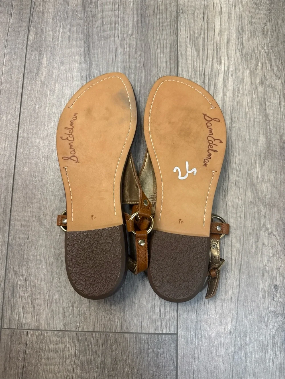 Sam Edelman Tan Brown Leather T-Strap Sandals